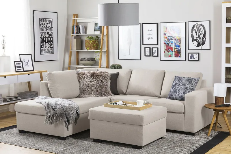 Crazy 3-sits Vänstervänd L-formad Schäslongsoffa i Tyg - Beige - Möbler - Soffa - Divansoffor & schäslongsoffa - 2 sits soffa med divan