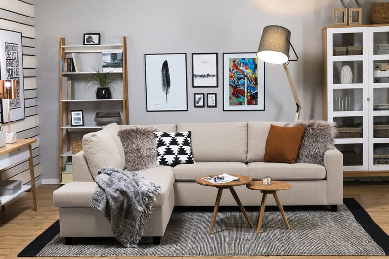 Crazy 3-sits Vänstervänd L-formad Schäslongsoffa i Tyg - Beige - Möbler - Soffa - Divansoffor & schäslongsoffa