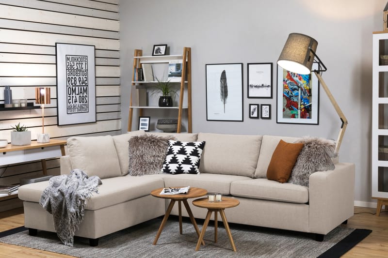Crazy 3-sits Vänstervänd L-formad Schäslongsoffa i Tyg - Beige - Möbler - Soffa - Divansoffor & schäslongsoffa