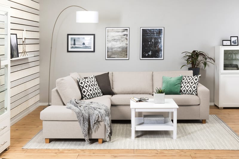 Crazy 3-sits Vänstervänd L-formad Schäslongsoffa i Tyg - Beige - Möbler - Soffa - Divansoffor & schäslongsoffa