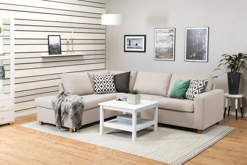 Crazy 3-sits Vänstervänd L-formad Schäslongsoffa i Tyg - Beige - Möbler - Soffa - Divansoffor & schäslongsoffa