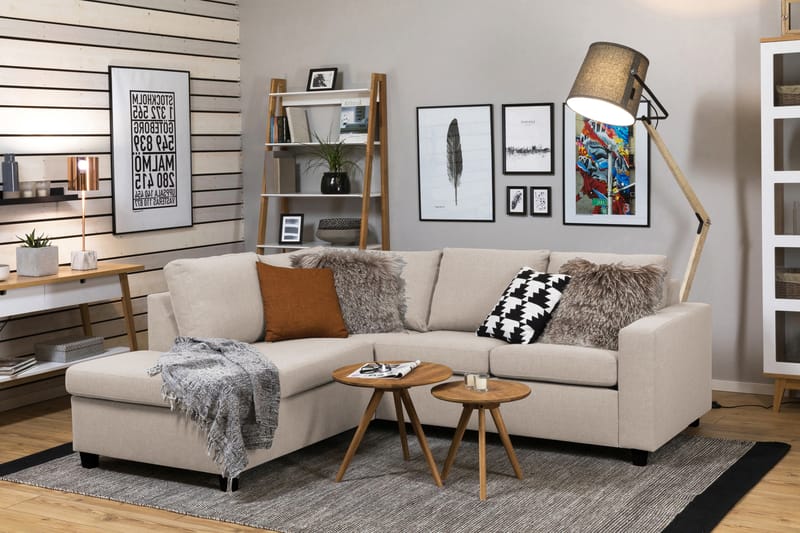 Crazy 3-sits Vänstervänd L-formad Schäslongsoffa i Tyg - Beige - Möbler - Soffa - Divansoffor & schäslongsoffa