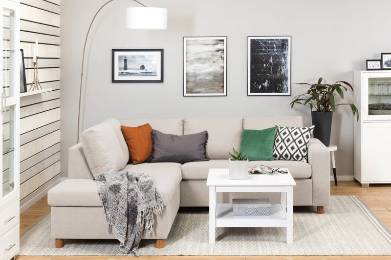 Crazy 3-sits Vänstervänd L-formad Schäslongsoffa i Tyg - Beige - Möbler - Soffa - Divansoffor & schäslongsoffa