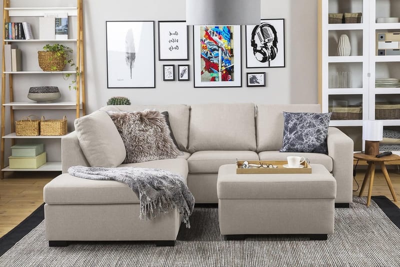 Crazy 3-sits Vänstervänd L-formad Schäslongsoffa i Tyg - Beige - Möbler - Soffa - Divansoffor & schäslongsoffa - 2 sits soffa med divan