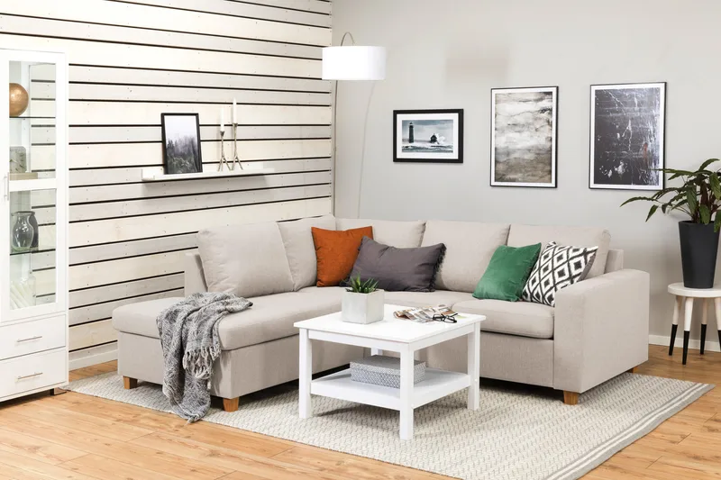 Crazy 3-sits Vänstervänd L-formad Schäslongsoffa i Tyg - Beige - Möbler - Soffa - Divansoffor & schäslongsoffa - 2 sits soffa med divan