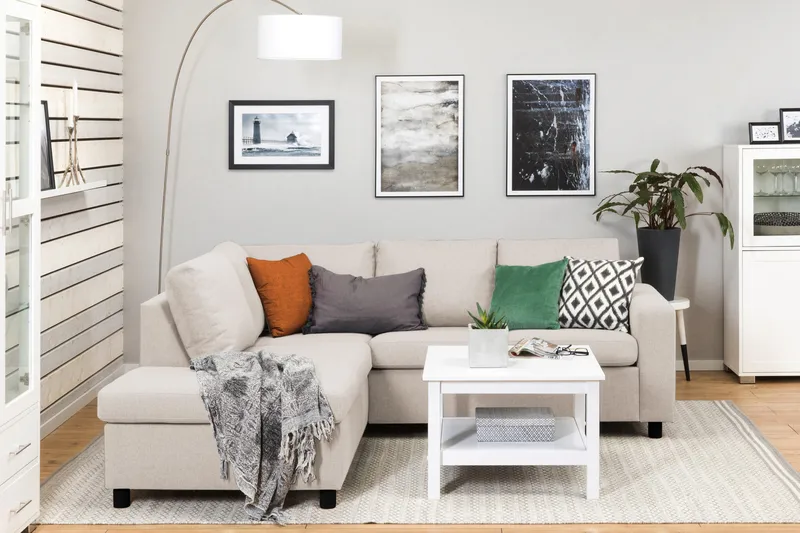 Crazy 3-sits Vänstervänd L-formad Schäslongsoffa i Tyg - Beige - Möbler - Soffa - Divansoffor & schäslongsoffa - 2 sits soffa med divan