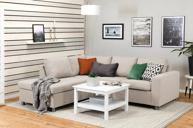 Crazy 3-sits Vänstervänd L-formad Schäslongsoffa i Tyg - Beige - Möbler - Soffa - Divansoffor & schäslongsoffa - 2 sits soffa med divan