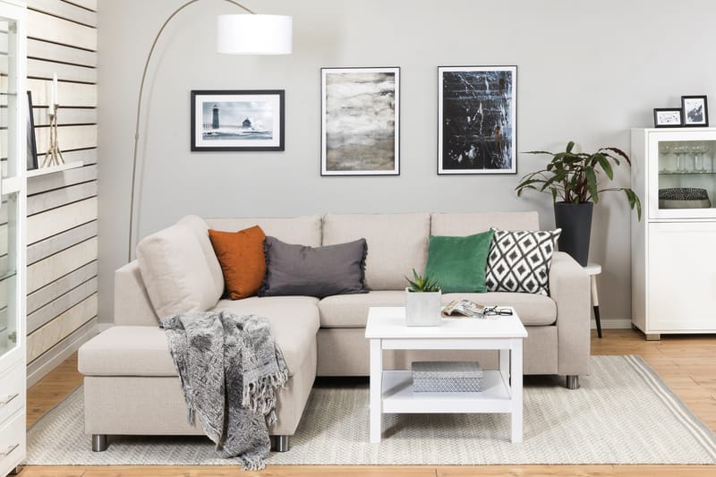 Crazy 3-sits Vänstervänd L-formad Schäslongsoffa i Tyg - Beige - Möbler - Soffa - Divansoffor & schäslongsoffa