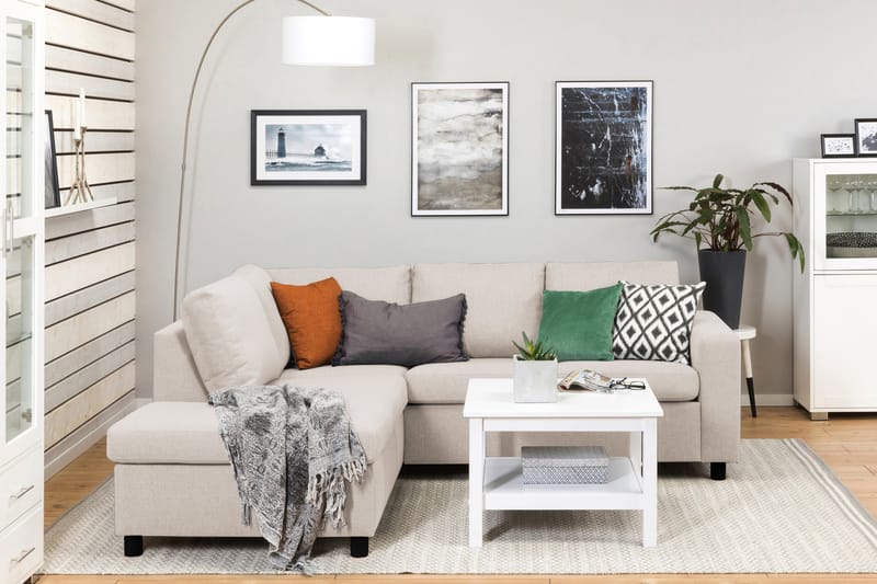 Crazy 3-sits Vänstervänd L-formad Schäslongsoffa i Tyg - Beige - Möbler - Soffa - Divansoffor & schäslongsoffa