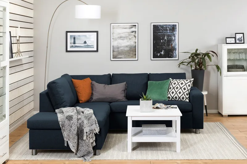 Crazy 3-sits Vänstervänd L-formad Schäslongsoffa i Tyg - Blå - Möbler - Soffa - Divansoffor & schäslongsoffa - 2 sits soffa med divan