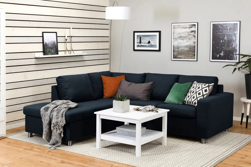 Crazy 3-sits Vänstervänd L-formad Schäslongsoffa i Tyg - Blå - Möbler - Soffa - Divansoffor & schäslongsoffa - 2 sits soffa med divan