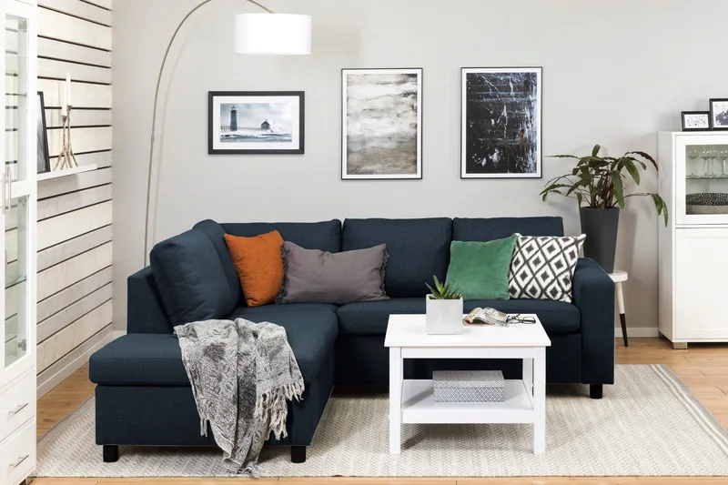 Crazy 3-sits Vänstervänd L-formad Schäslongsoffa i Tyg - Blå - Möbler - Soffa - Divansoffor & schäslongsoffa - 2 sits soffa med divan