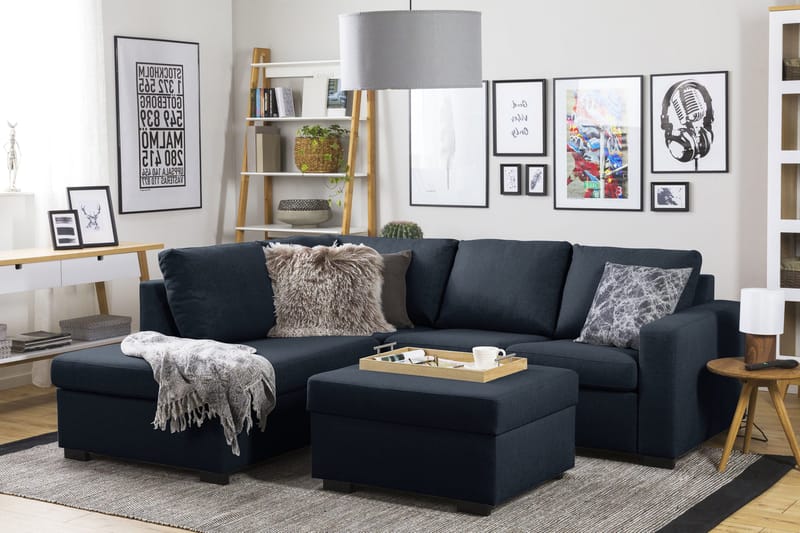 Crazy 3-sits Vänstervänd L-formad Schäslongsoffa i Tyg - Blå - Möbler - Soffa - Divansoffor & schäslongsoffa