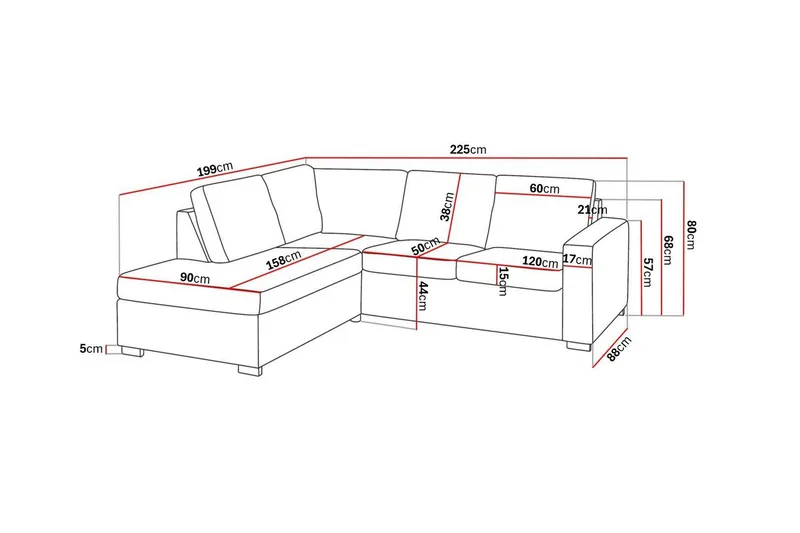 Crazy 3-sits Vänstervänd L-formad Schäslongsoffa i Tyg - Blå - Möbler - Soffa - Divansoffor & schäslongsoffa - 2 sits soffa med divan