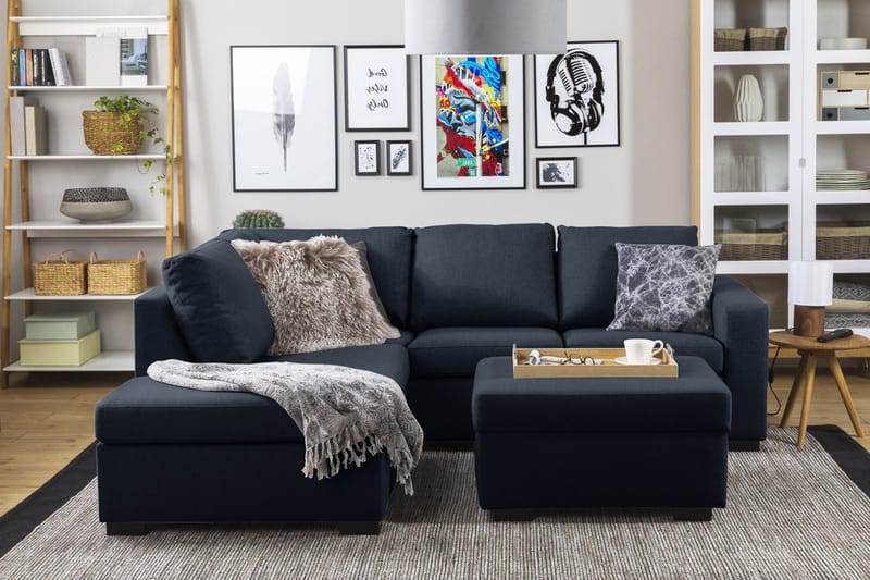 Crazy 3-sits Vänstervänd L-formad Schäslongsoffa i Tyg - Blå - Möbler - Soffa - Divansoffor & schäslongsoffa