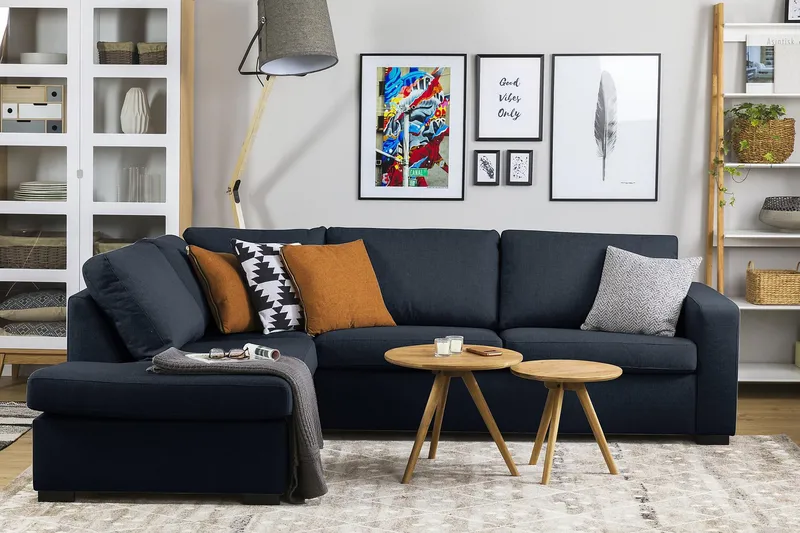 Crazy 3-sits Vänstervänd L-formad Schäslongsoffa i Tyg - Blå - Möbler - Soffa - Divansoffor & schäslongsoffa