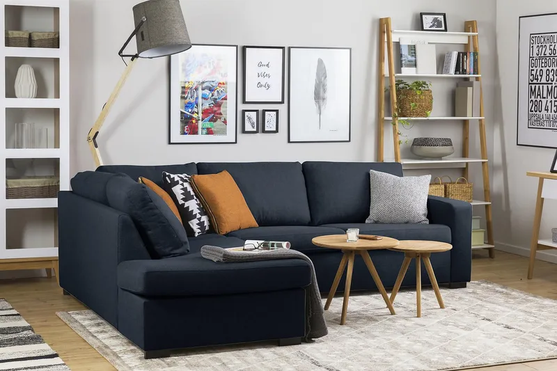 Crazy 3-sits Vänstervänd L-formad Schäslongsoffa i Tyg - Blå - Möbler - Soffa - Divansoffor & schäslongsoffa