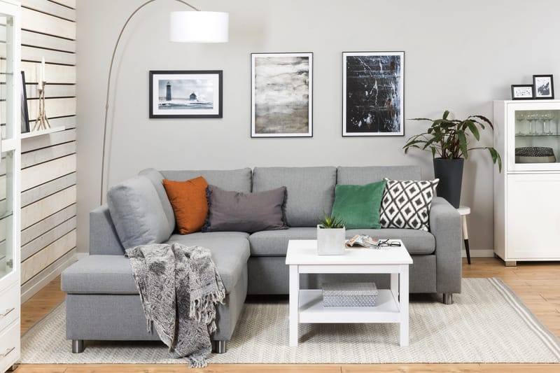 Crazy 3-sits Vänstervänd L-formad Schäslongsoffa i Tyg - Grå - Möbler - Soffa - Divansoffor & schäslongsoffa - 2 sits soffa med divan