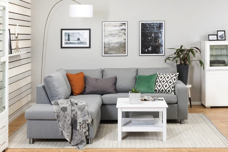 Crazy 3-sits Vänstervänd L-formad Schäslongsoffa i Tyg - Grå - Möbler - Soffa - Divansoffor & schäslongsoffa