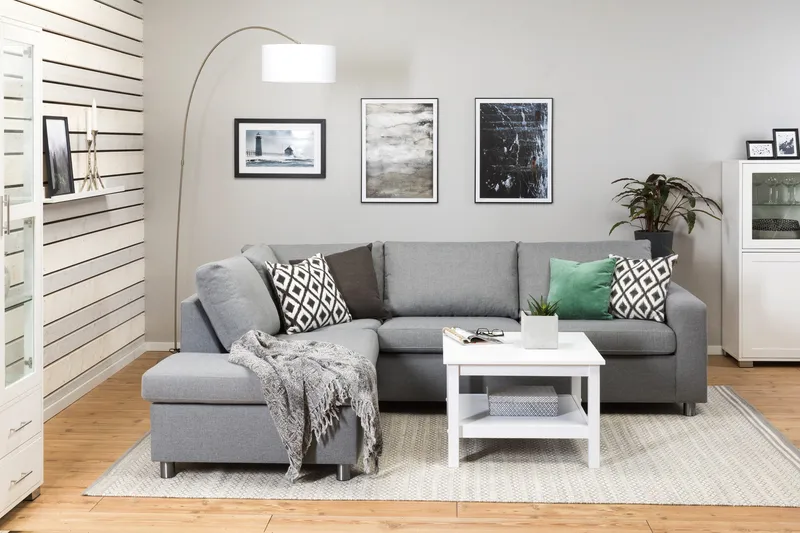 Crazy 3-sits Vänstervänd L-formad Schäslongsoffa i Tyg - Grå - Möbler - Soffa - Divansoffor & schäslongsoffa - 3 sits soffa med divan