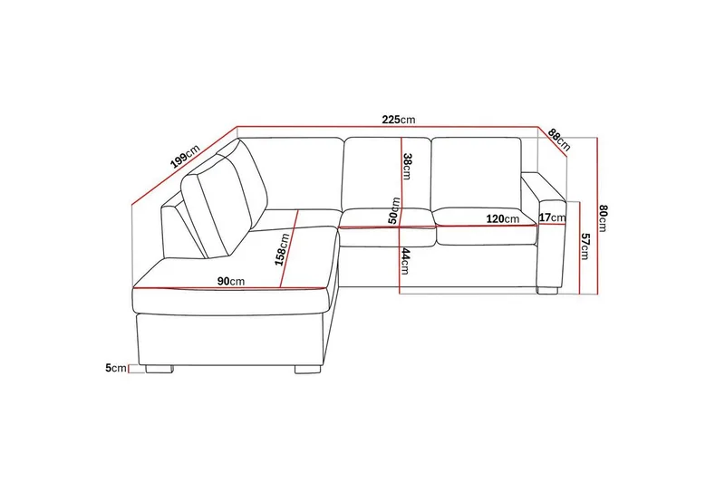 Crazy 3-sits Vänstervänd L-formad Schäslongsoffa i Tyg - Grå - Möbler - Soffa - Divansoffor & schäslongsoffa - 2 sits soffa med divan