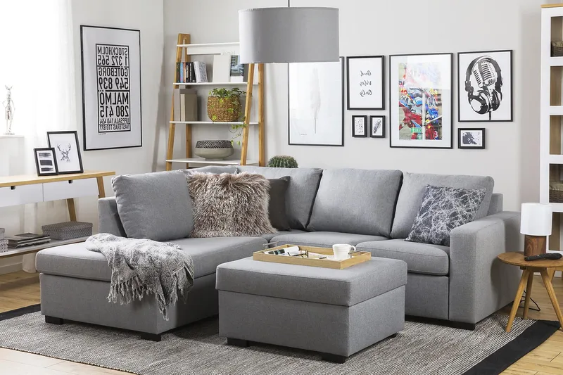 Crazy 3-sits Vänstervänd L-formad Schäslongsoffa i Tyg - Grå - Möbler - Soffa - Divansoffor & schäslongsoffa - 2 sits soffa med divan