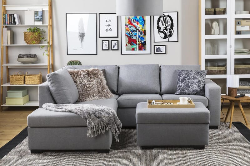 Crazy 3-sits Vänstervänd L-formad Schäslongsoffa i Tyg - Grå - Möbler - Soffa - Divansoffor & schäslongsoffa - 2 sits soffa med divan