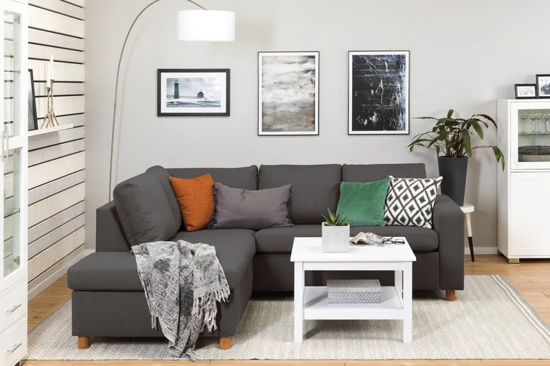 Crazy 3-sits Vänstervänd L-formad Schäslongsoffa i Tyg - Mörkgrå - Möbler - Soffa - Divansoffor & schäslongsoffa - 2 sits soffa med divan