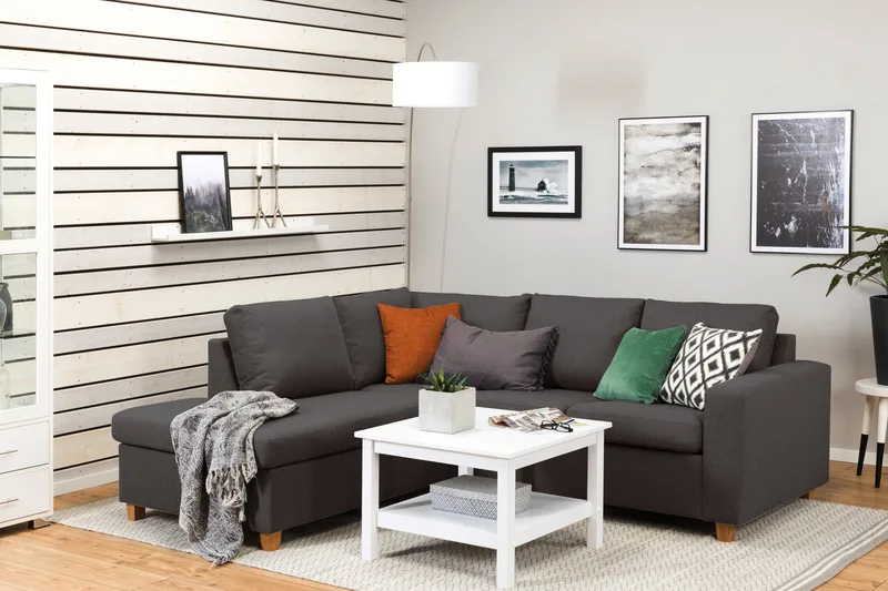 Crazy 3-sits Vänstervänd L-formad Schäslongsoffa i Tyg - Mörkgrå - Möbler - Soffa - Divansoffor & schäslongsoffa - 2 sits soffa med divan