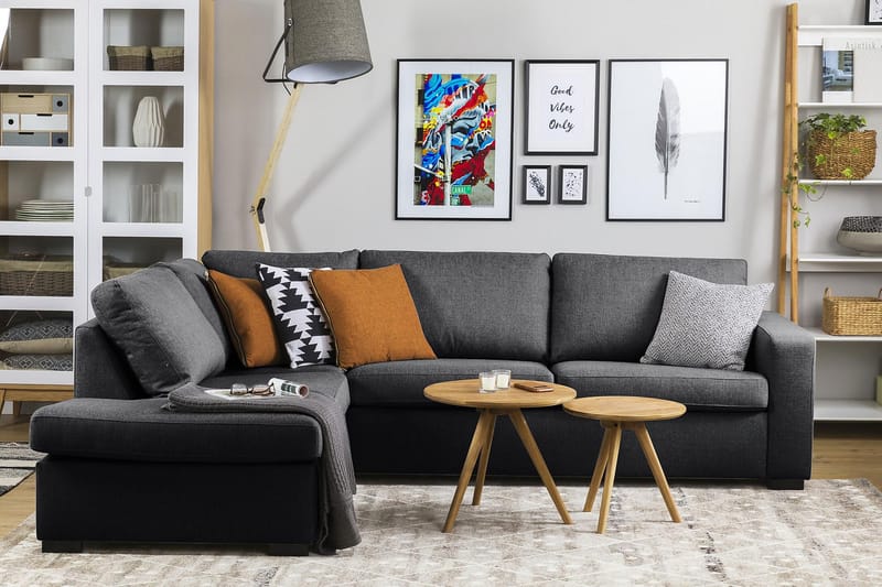 Crazy 3-sits Vänstervänd L-formad Schäslongsoffa i Tyg - Mörkgrå - Möbler - Soffa - Divansoffor & schäslongsoffa
