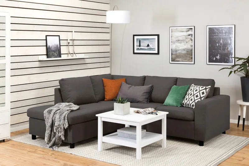 Crazy 3-sits Vänstervänd L-formad Schäslongsoffa i Tyg - Mörkgrå - Möbler - Soffa - Divansoffor & schäslongsoffa - 2 sits soffa med divan