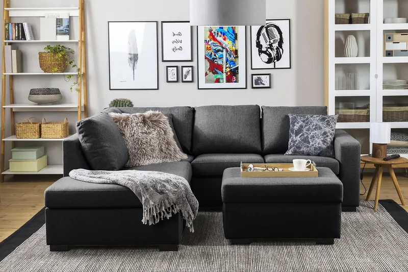 Crazy 3-sits Vänstervänd L-formad Schäslongsoffa i Tyg - Mörkgrå - Möbler - Soffa - Divansoffor & schäslongsoffa - 2 sits soffa med divan