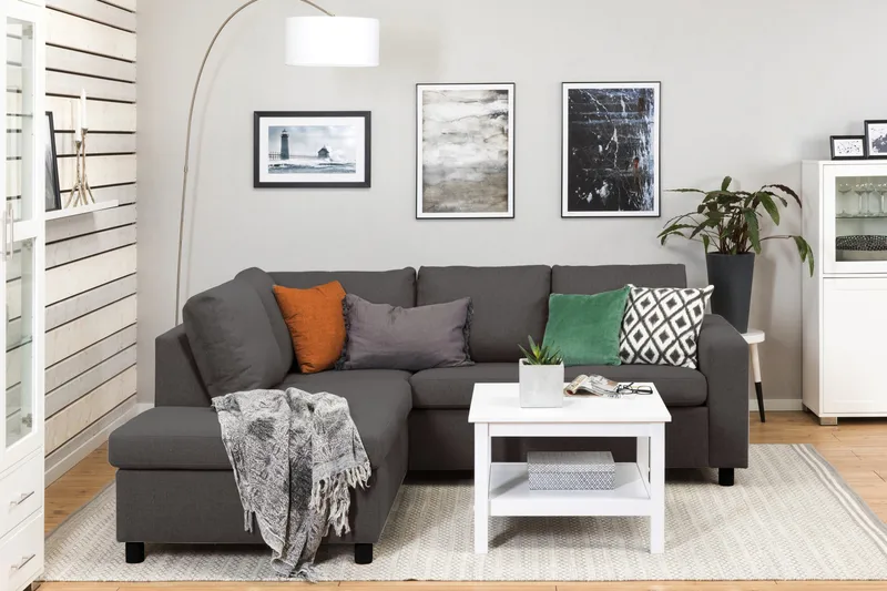 Crazy 3-sits Vänstervänd L-formad Schäslongsoffa i Tyg - Mörkgrå - Möbler - Soffa - Divansoffor & schäslongsoffa - 2 sits soffa med divan