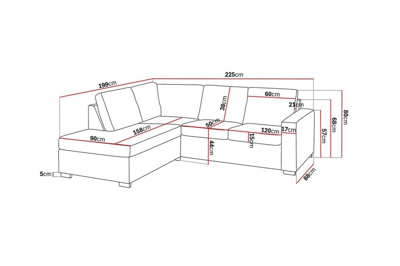 Crazy 3-sits Vänstervänd L-formad Schäslongsoffa i Tyg - Mörkgrå - Möbler - Soffa - Divansoffor & schäslongsoffa - 2 sits soffa med divan