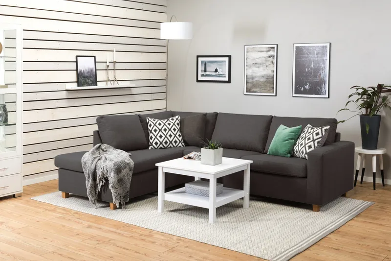 Crazy 3-sits Vänstervänd L-formad Schäslongsoffa i Tyg - Mörkgrå - Möbler - Soffa - Divansoffor & schäslongsoffa - 3 sits soffa med divan