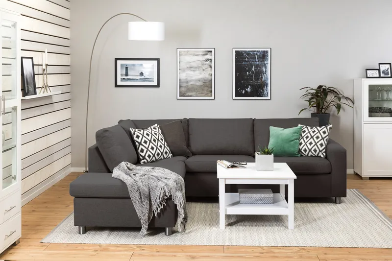 Crazy 3-sits Vänstervänd L-formad Schäslongsoffa i Tyg - Mörkgrå - Möbler - Soffa - Divansoffor & schäslongsoffa - 3 sits soffa med divan