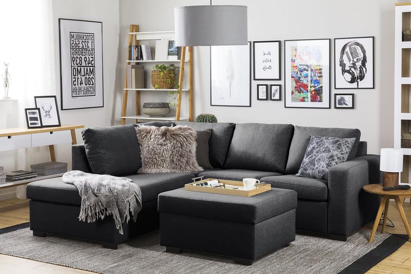 Crazy 3-sits Vänstervänd L-formad Schäslongsoffa i Tyg - Mörkgrå - Möbler - Soffa - Divansoffor & schäslongsoffa - 2 sits soffa med divan