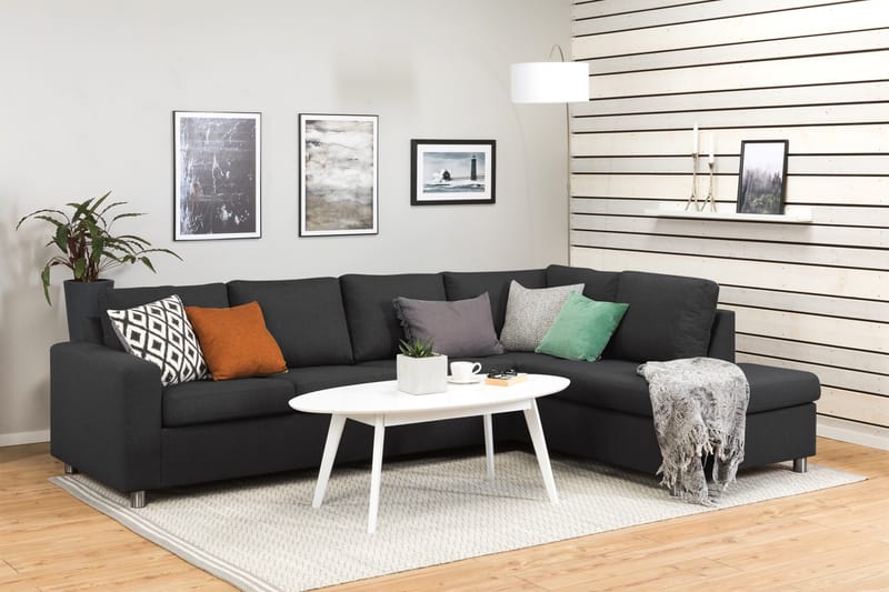 Crazy 4-sits Högervänd L-formad Schäslongsoffa i Tyg - Antracit - Möbler - Soffa - Divansoffor & schäslongsoffa