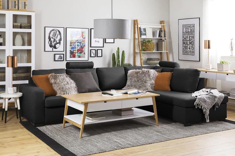 Crazy 4-sits Högervänd L-formad Schäslongsoffa i Tyg - Antracit - Möbler - Soffa - Divansoffor & schäslongsoffa - 3 sits soffa med divan