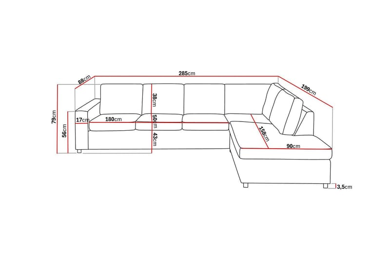 Crazy 4-sits Högervänd L-formad Schäslongsoffa i Tyg - Antracit - Möbler - Soffa - Divansoffor & schäslongsoffa - 3 sits soffa med divan