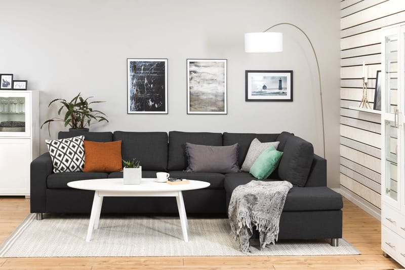 Crazy 4-sits Högervänd L-formad Schäslongsoffa i Tyg - Antracit - Möbler - Soffa - Divansoffor & schäslongsoffa - 3 sits soffa med divan