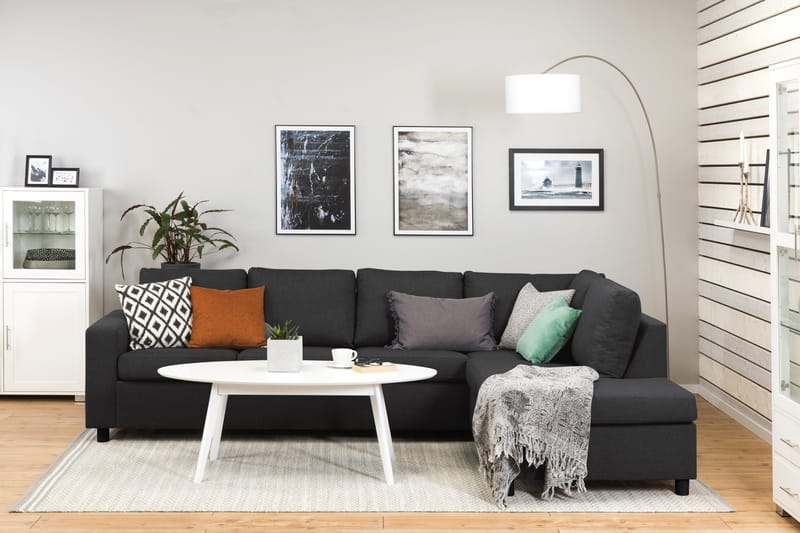Crazy 4-sits Högervänd L-formad Schäslongsoffa i Tyg - Antracit - Möbler - Soffa - Divansoffor & schäslongsoffa