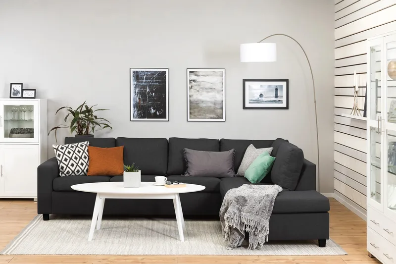 Crazy 4-sits Högervänd L-formad Schäslongsoffa i Tyg - Antracit - Möbler - Soffa - Divansoffor & schäslongsoffa - 3 sits soffa med divan