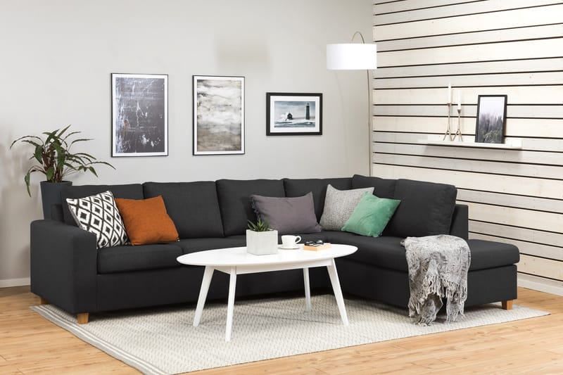 Crazy 4-sits Högervänd L-formad Schäslongsoffa i Tyg - Antracit - Möbler - Soffa - Divansoffor & schäslongsoffa