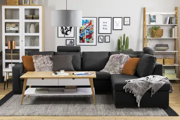 Crazy 4-sits Högervänd L-formad Schäslongsoffa i Tyg - Antracit - Möbler - Soffa - Divansoffor & schäslongsoffa