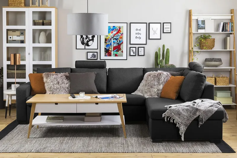 Crazy 4-sits Högervänd L-formad Schäslongsoffa i Tyg - Antracit - Möbler - Soffa - Divansoffor & schäslongsoffa - 3 sits soffa med divan