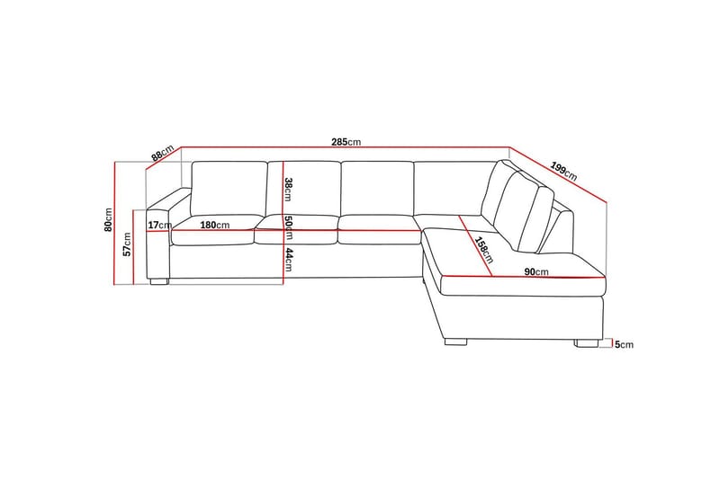 Crazy 4-sits Högervänd L-formad Schäslongsoffa i Tyg - Beige - Möbler - Soffa - Divansoffor & schäslongsoffa - 3 sits soffa med divan