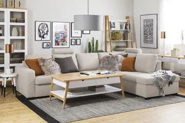 Crazy 4-sits Högervänd L-formad Schäslongsoffa i Tyg - Beige - Möbler - Soffa - Divansoffor & schäslongsoffa