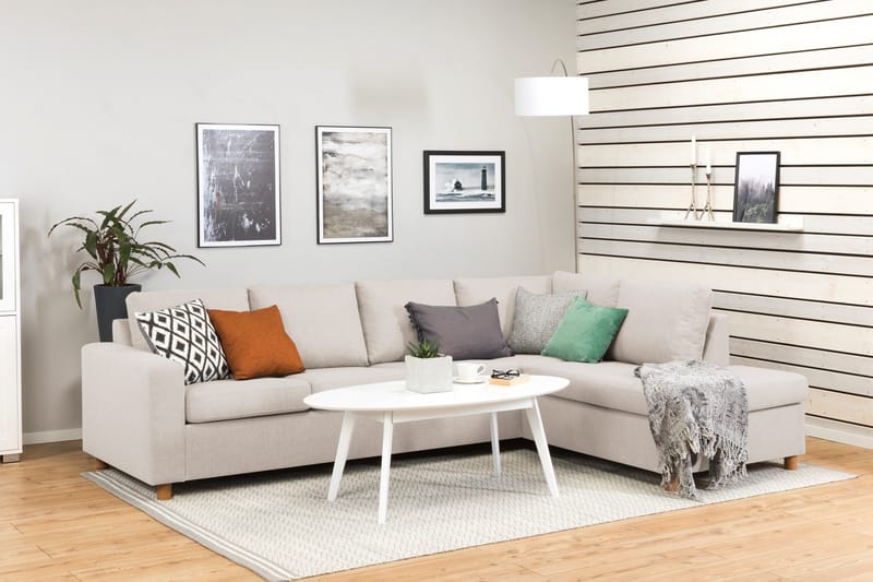 Crazy 4-sits Högervänd L-formad Schäslongsoffa i Tyg - Beige - Möbler - Soffa - Divansoffor & schäslongsoffa