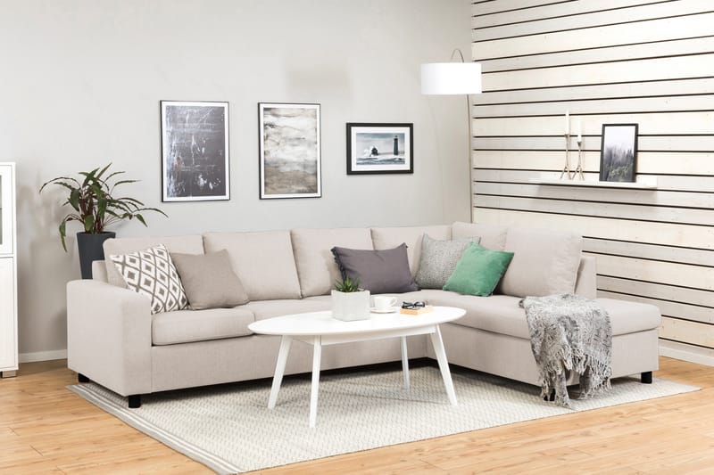 Crazy 4-sits Högervänd L-formad Schäslongsoffa i Tyg - Beige - Möbler - Soffa - Divansoffor & schäslongsoffa